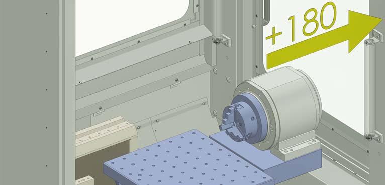 Ulteriori accessori Rendering tavola a dividere (quarto asse) DC23 Data la grande rigidità del piano di lavoro e del fatto che tutti I movimenti degli assi sono sulla testa, è risultato