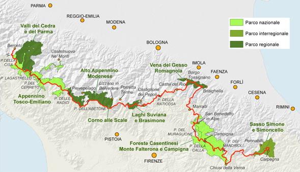 -------------- L Alta Via dei Parchi è un itinerario da percorrere a piedi lungo l Appennino fra l Emilia-Romagna, la Toscana e le Marche.