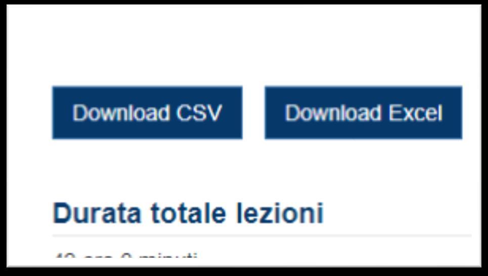 Cliccare su download CSV per scaricare le lezioni in formato CSV.