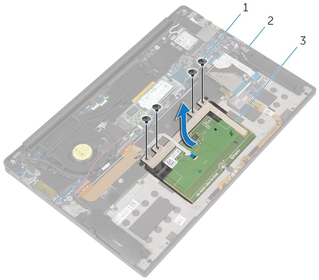 4 Sollevare il touchpad dal bordo interno e rimuoverlo dal gruppo del poggiapolsi.