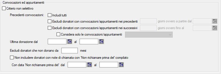 - Applica il controllo del numero massimo di donazioni nel periodo: Permette di NON far uscire dalla lista di convocazioni i donatori (indipendentemente se uomini o donne) che hanno già raggiunto il