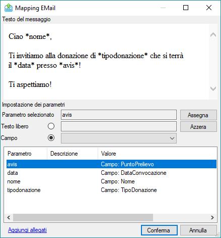 Stessa cosa, la possibilità di selezionare un modello preesistente, avviene anche selezionando una comunicazione che riguarda gli SMS o le Email.