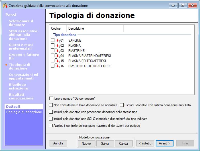 Si potrà però decidere di convocare i donatori a prescindere da questi elementi, andando a selezionare il flag sul primo Criterio non selettivo in alto.