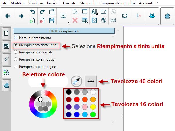 Come dare colore alle pagine - 2 Sono disponibili quattro Effetti di riempimento.