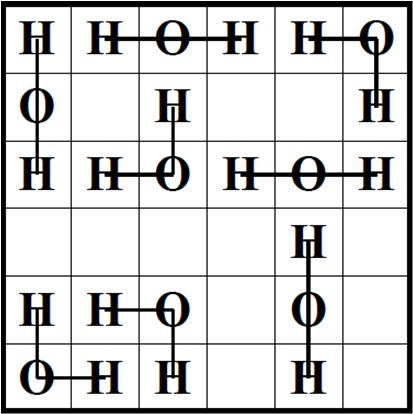H2O (7 punti): Disegnate in alcune caselle vuote un atomo di ossigeno (O), a
