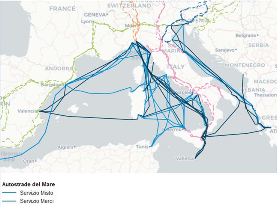 LE AUTOSTRADE DEL MARE Le autostrade del mare (Motorways of the Sea) rappresentano la dimensione marittima delle reti transeuropee dei trasporti e contribuiscono alla realizzazione di uno spazio