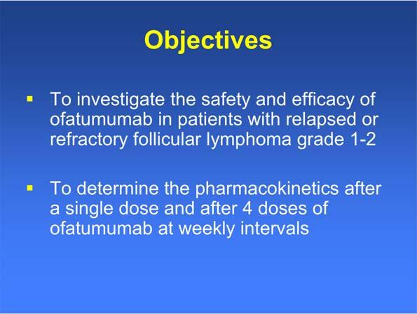 Objectives To investigate the safety and efficacy of ofatumumab in patients with relapsed or refractory follicular