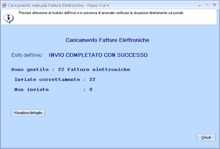 L esito dell invio del files sul cloud Agyo riporta delle informazioni aggiuntive.