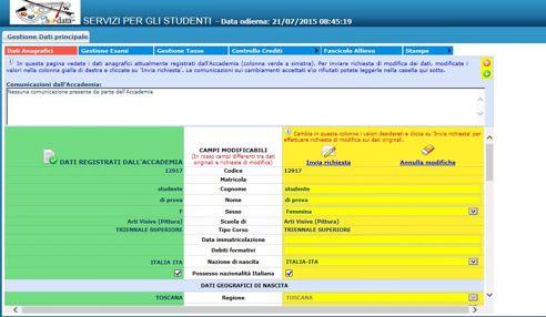 INSERIMENTO on line DOMANDA DI ISCRIZIONE Dalla scheda gestione esami in