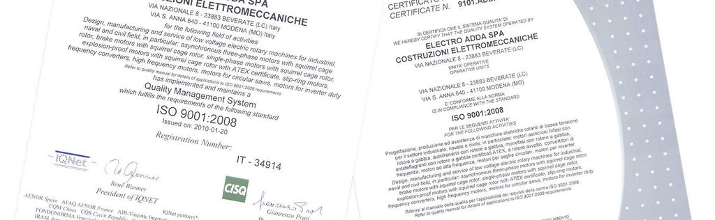 Certificati Certificates Le caratteristiche tecniche.