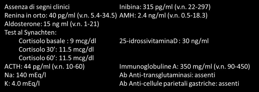 Insufficienza Ovarica Prematura Torna nuovamente in visita con le analisi richieste: Autoimmune - FSH: Dal 33 UI/l 2 al 10% di donne affette da POI sono affette da - Anti 21-OH: Addison positivi