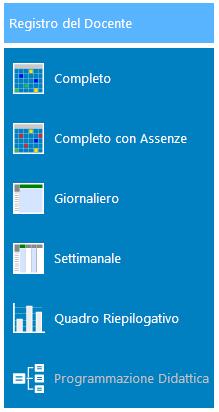 Ad esempio, per il Registro di Classe sono presenti le modalità Giornaliero e Settimanale per accedere, rispettivamente al giorno odierno o alla settimana contenente il giorno odierno, prevista anche