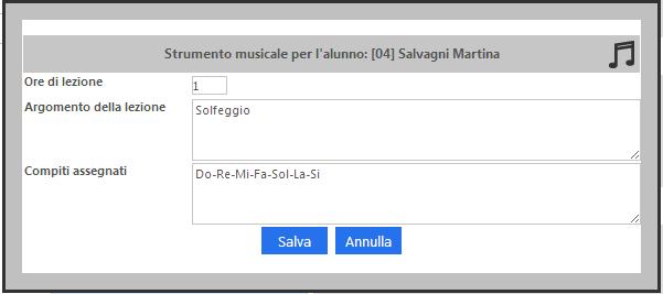 Registro Insegnante Musica La gestione è personalizzata per consentire le lezioni individuali per il docente di strumento musicale, all apertura del