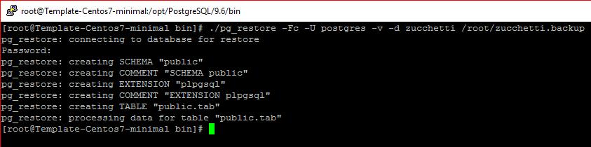 backup con il formato custom; -U postgres esegue il comando come utente postgres; -v