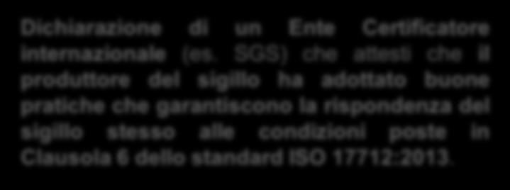 sigillo stesso alle condizioni poste in Clausola 6 dello standard ISO 17712:2013.