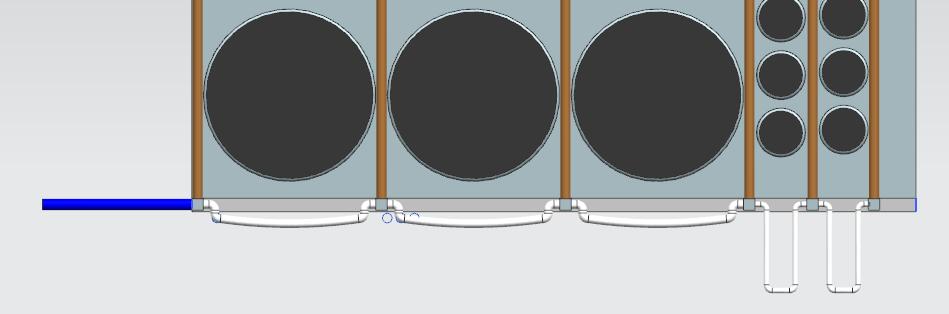 La differenza tra questa configurazione è quella vista per i layout 1-, sta nel fatto che il calore fornito alle bottiglie non arriverà dal basso, ma verranno scaldate le superfici laterali delle