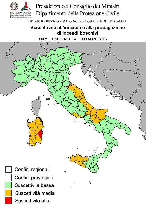 CONDIZIONI DI SUSCETTIVITA' ALL'INNESCO E ALLA PROPAGAZIONE DI INCENDI BOSCHIVI PREVISTE PER IL 14 SETTEMBRE 2015 BASSA MEDIA ALTA VALLE D'AOSTA AO PIEMONTE LOMBARDIA TRENTINO A. A. VENETO FRIULI V.