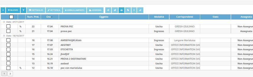 elenco dei protocolli inseriti e sarà quindi possibile