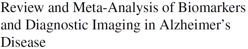 A systematic review was undertaken to locate and abstract all studies of biomarkers or diagnostic imaging for AD published in English from January 1990 to March 2010 that provided estimates of SN and