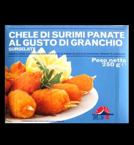 Astucci CHELE DI SURIMI PANATE x 250 g Chele di surimi panate al gusto di granchio.