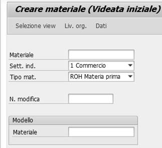 Creazione anagrafica Materiale 3 1 2 Una volta lanciata la transazione i primi dati da inserire sono: 1.