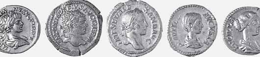 Lotto di 5 denari: Commodo, Elagabalo, Geta, A.