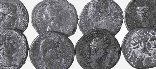 Severo qbb 170 3363 - Lotto di 4 bronzi: asse di Elio e bronzo coloniale di Caracalla,