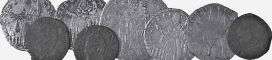 muraiole e 3 sesini MB qbb 50 3476 - MODENA - Lotto di 9 monete varie: grosso comunale, muraiola autonoma, 2 muraiole di Ercole II, doppio bolognino di Francesco II, mezza lira di Luigi XIV, 2