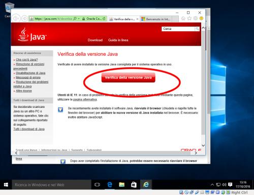 dell'installazione del Java (si
