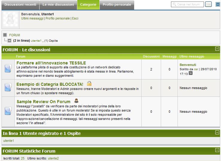 Formare all innovazione TESSILE il Forum di Discussione IL TASTO CATEGORIE RIMANDA AD UNA SCHERMATA CONTENENTE LA LISTA DI TUTTE LE DISCUSSIONI APERTE SUDDIVISE PER