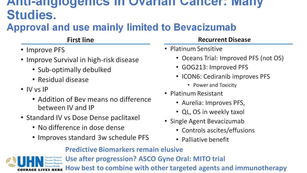Anti-angiogenics in Ovarian Cancer: Many Studies.