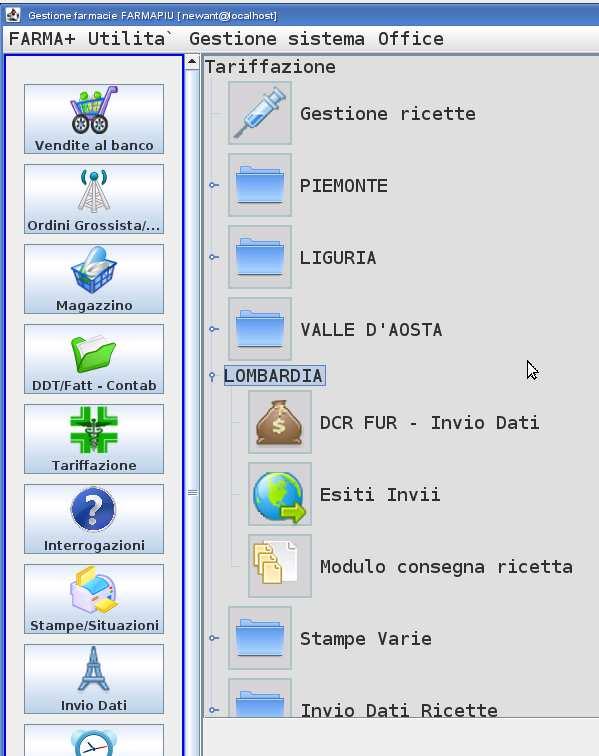 REGIONE LOMBARDIA MENU TARIFFAZIONE (Solo grafico) Sono state aggiunte le voci per l invio della DCR DCR FUR- Invio Dati Da utilizzare per inviare i dati della distinta