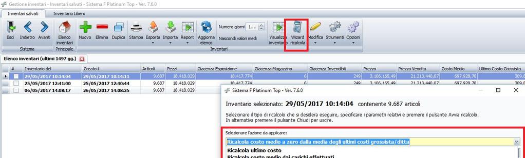 Cliccando sulla riga selezionata si aprirà il dettaglio con i dati relativi ai singoli prodotti. Stessa cosa accadrà con il pulsante di menu Visualizza inventario. 6.