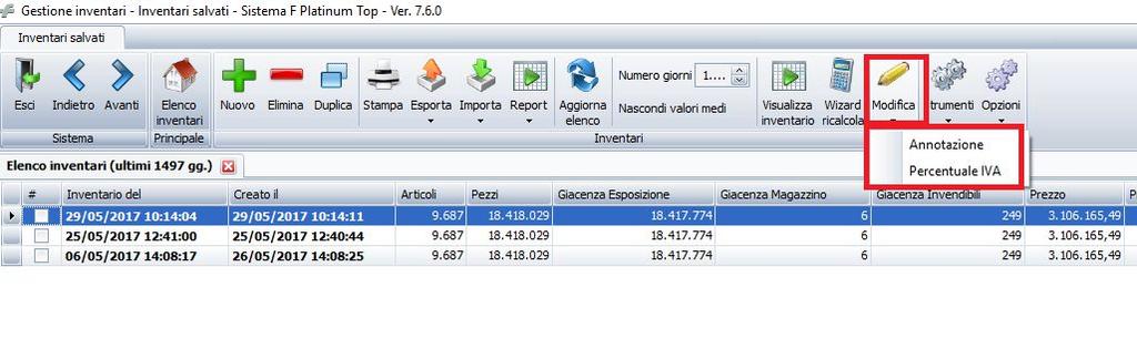 l annotazione massivamente la percentuale IVA, sostituendo