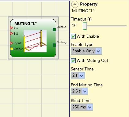 (between 2 and 5 seconds) between activating two Minimum sensors time: If selected, allows the activation of Muting cycle only if a time >150ms elaps between the activation of the sensor 1 and sensor