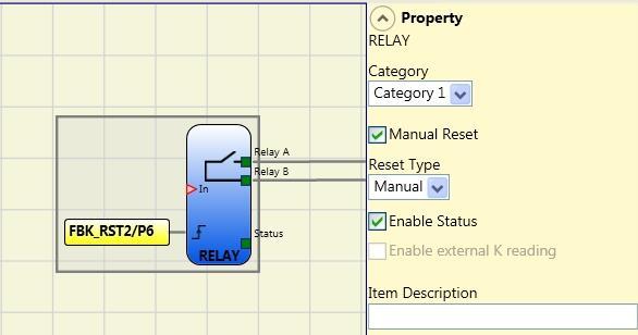 STATUS output (NOT SAFETY OUTPUT) makes it possible to monitor any point on the diagram by connecting it to the input.