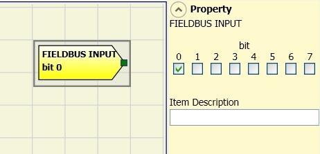 Up to 8 virtual inputs can be inserted and the bit on which status is to be modified must be selected for each.