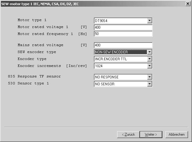 6 I 0 Messa in servizio Messa in servizio con PC e MOVITOOLS Messa in servizio di un encoder motore HTL Per la messa in servizio di un encoder motore HTL collegato all'opzione scheda encoder