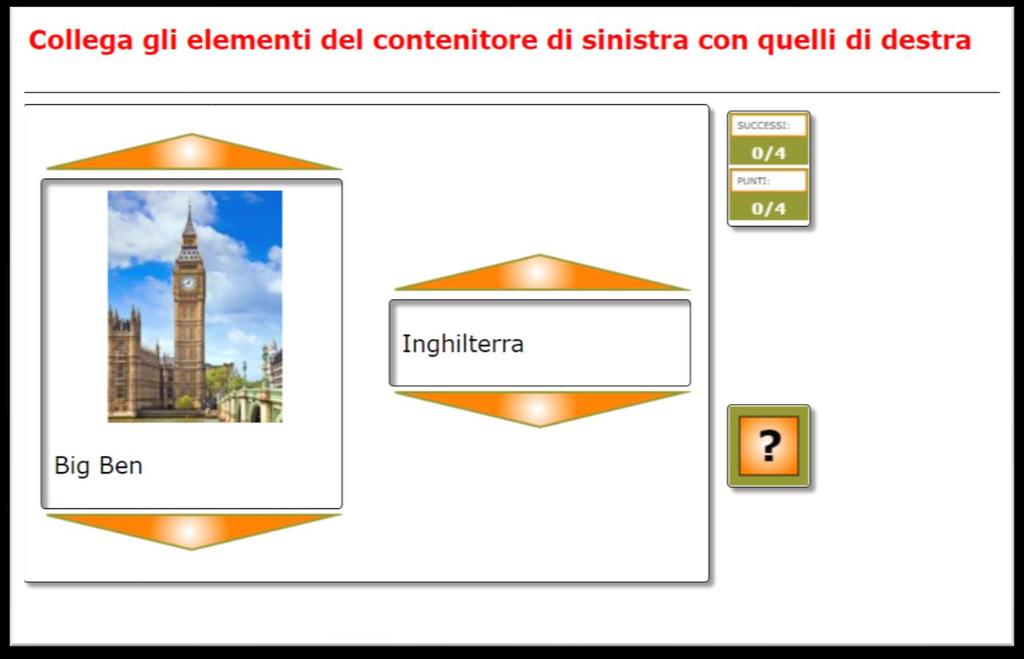 Tutti gli esercizi interattivi propongono quattro schede per le impostazioni di funzionamento: Attività - Opzioni di esecuzione - Sito web - Scorm.