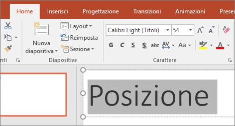 Aggiungere e formattare testo Per aggiungere testo posizionare il cursore nel punto della diapositiva in cui si vuole inserire il testo e digitare.