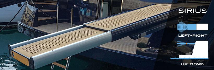 left RIGHT LEFT MAXXY Passerella motorizzata realizzata con nuovi profili per Maxxy yachts con portata in punta 250kg.