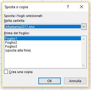 Copiare o spostare un foglio di lavoro (1) Per copiare/spostare un foglio di lavoro all interno della stessa cartella o in