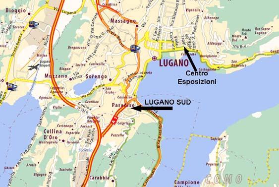 LUOGO DELLA COMPETIZIONE Centro Esposizioni Lugano Via Campo Marzio 6900 Lugano, Svizzera www.lugano.ch/fiere COME ARRIVARE IN AUTOMOBILE: Uscita autostradale LUGANO SUD al lago svoltare a sinistra.