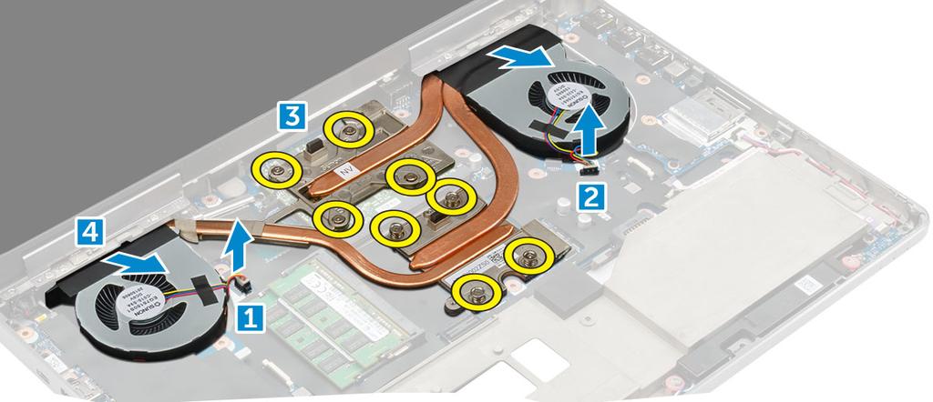 dissipatore di calore Rimozione del gruppo dissipatore di calore 1 Seguire le procedure descritte in Prima di effettuare interventi sui componenti interni del computer.