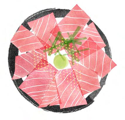 zukedon マグロの漬け丼 Ciotola di riso con tonno marinato Rice bowl topped with marinated tuna salmon yuan 鮭の幽庵焼き Salmone marinato in salsa yuan e yuzu,