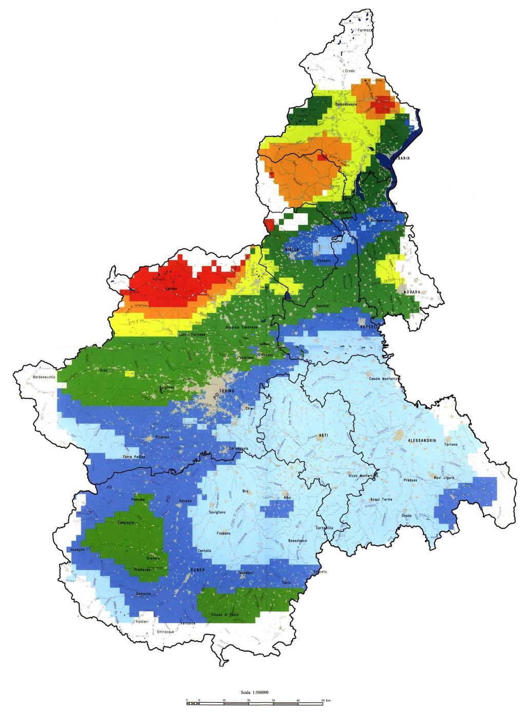 Suolo Si parte dalla conoscenza della situazione post- Chernobyl (studio del 1998) 137 Cs nei suoli del Piemonte: le aree a più elevata contaminazione coincidono