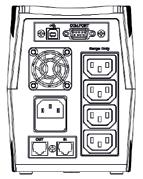 Pulsante modalità standby/linea e LED accensione 4. USB 7. Protezione dati RJ11/RJ45 10. Prese di backup 2. Display LCD touch 5. RS232 8. Ingresso CA 3. Ricarica USB (5 V, 2 A) 6. Ventola 9.