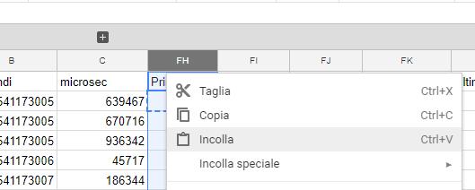 colonna FI la posizione dell ultima cella colpita (contenuto pari ad 1) tra