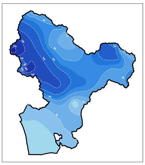 Isoiete sul bacino del fiume Serchio a diciotto ore dall inizio della pioggia per i due eventi del novembre 2000 (sinistra) e dicembre 2008 (destra) Isoiete sul bacino del