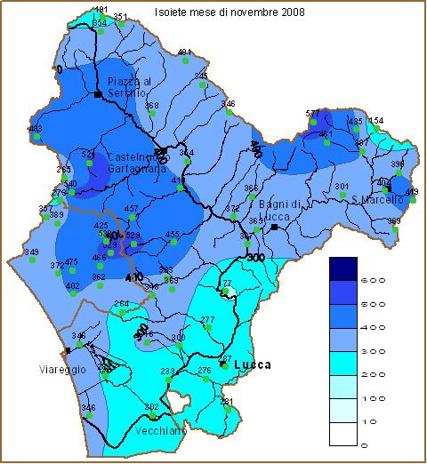 Sul bacino del Serchio la perturbazione ha trovato condizioni di forte saturazione dei suoli dovute agli alti valori di precipitazione cumulata registrati nel periodo immediatamente precedente l